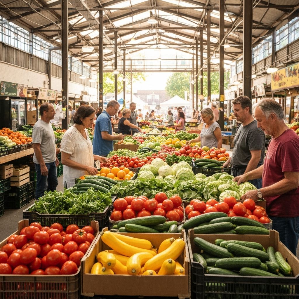 Shopping for groceries in a market